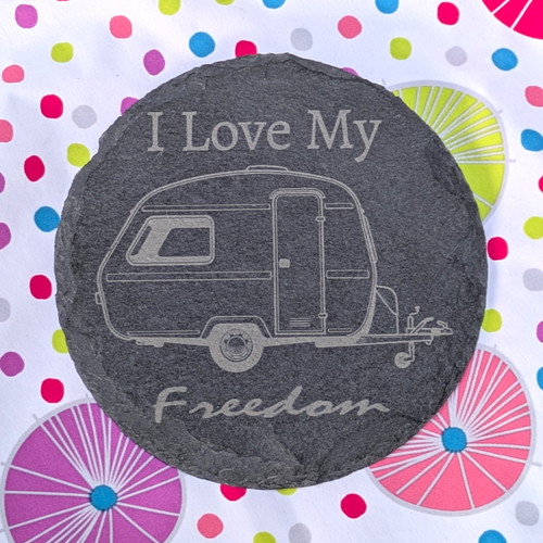 Round grey slate coaster - coaster, "i